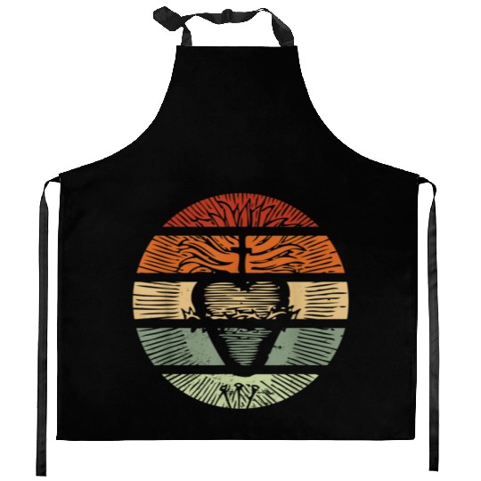 Sacred Heart of Jesus Christ Retro Sunset Art Cath Kitchen Aprons