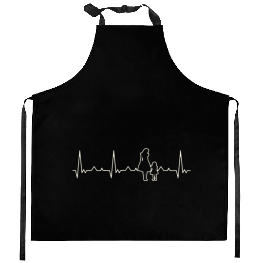 Mother and daughter. Heart. Love. EKG. Pulse. Kitchen Aprons