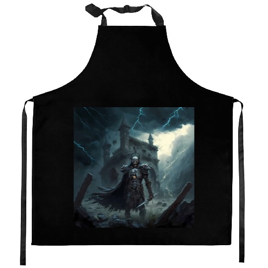 Death Knight in Thunderstorm Kitchen Aprons