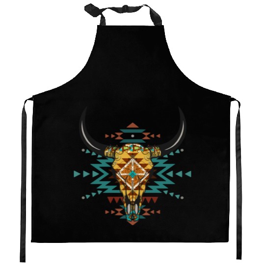Western Aztec Bull Skull Kitchen Aprons
