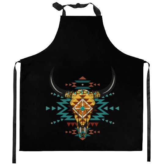 Western Aztec Bull Skull Kitchen Aprons
