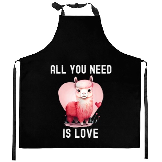 All you need is love with heart Llama Valentine's Kitchen Aprons