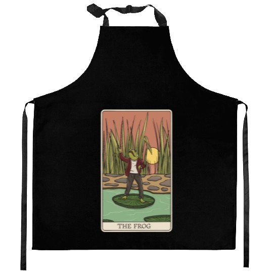 Cottagecore Frog Tarot Card "The FROG" for a Tarot Kitchen Aprons