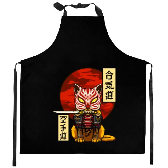 Samurai Cat Kitchen Aprons