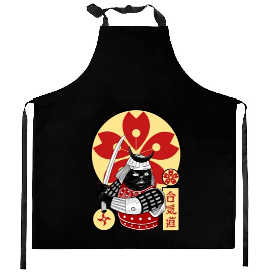 Samurai Cat Kitchen Aprons