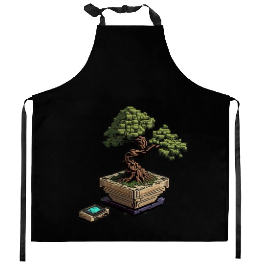 8 Bit Bonsai Tree Kitchen Aprons