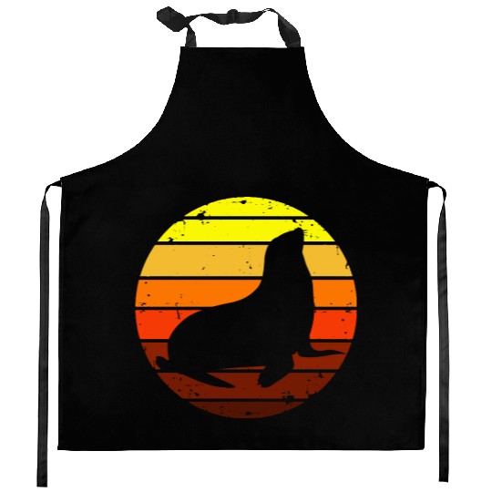 Sealion Sunset Silhouette Summer Sea Lion Kitchen Aprons