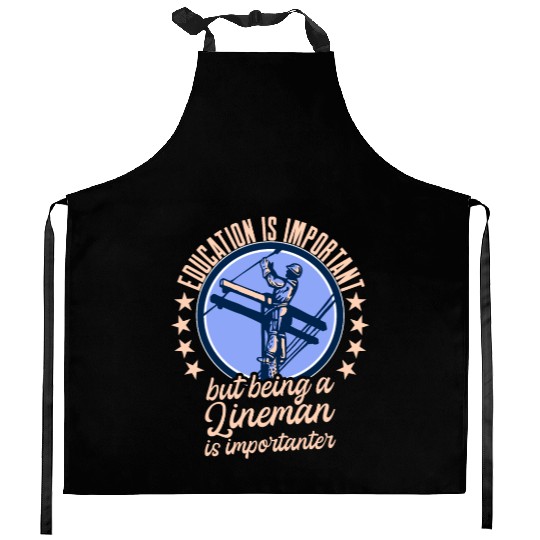 Electrical Lineman Pun Education Is Important Kitchen Aprons