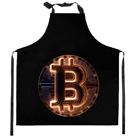 Bitcoin Gold logo Fire futuristic neon light Kitchen Aprons