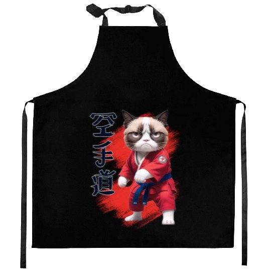 Karate Cat, Karatedo Japanese Kanji Kitchen Aprons