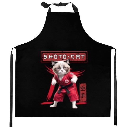 Karate Cat, Karate Japanese Kanji Kitchen Aprons