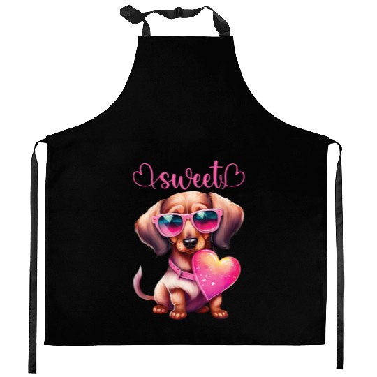 Love Is Sweet Dachshund Design Kitchen Aprons