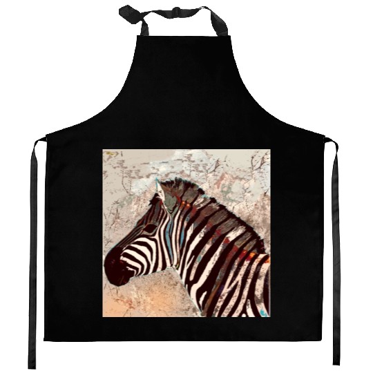 Zebra with neon colors Kitchen Aprons