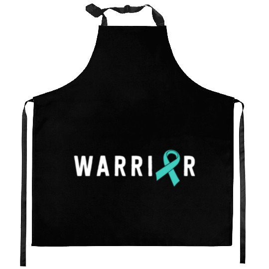 Warrior Motivational Teal Awareness Ribbon Kitchen Aprons
