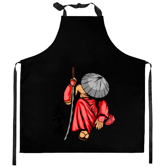 Japanese samurai warrior gray hat mask Kitchen Aprons