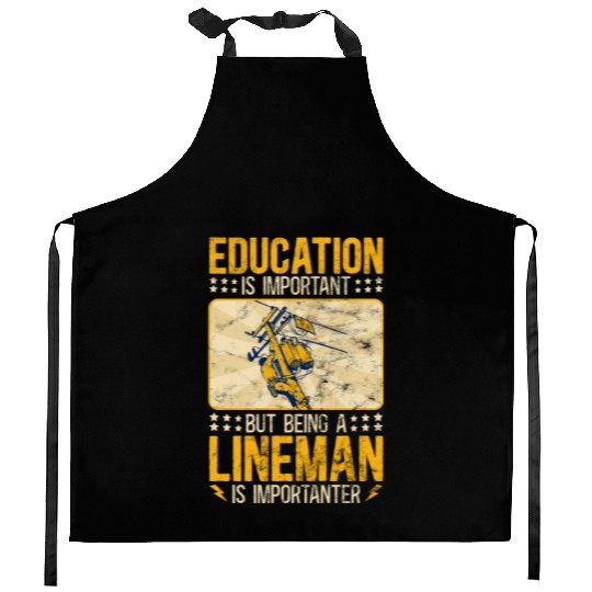 Electrical Lineman Pun Education Is Important Kitchen Aprons