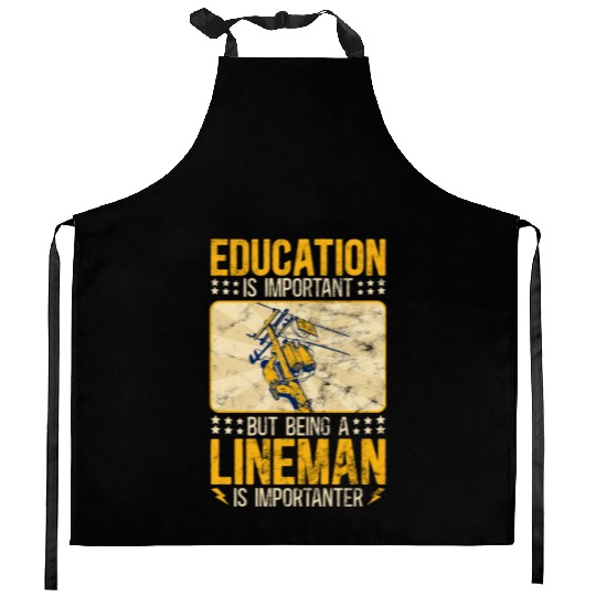 Electrical Lineman Pun Education Is Important Kitchen Aprons