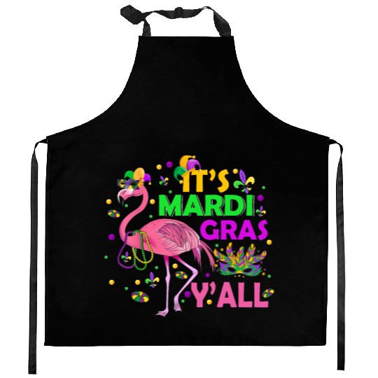 It's Mardi Gras Y'all Flamingo Funny Festival Kitchen Aprons