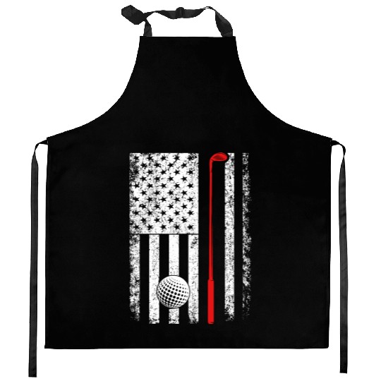 Vintage American Flag Golf Gift for Golfer Kitchen Aprons