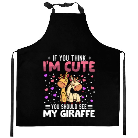 Giraffe Heart Valentine's Day Animal For Womens Kitchen Aprons