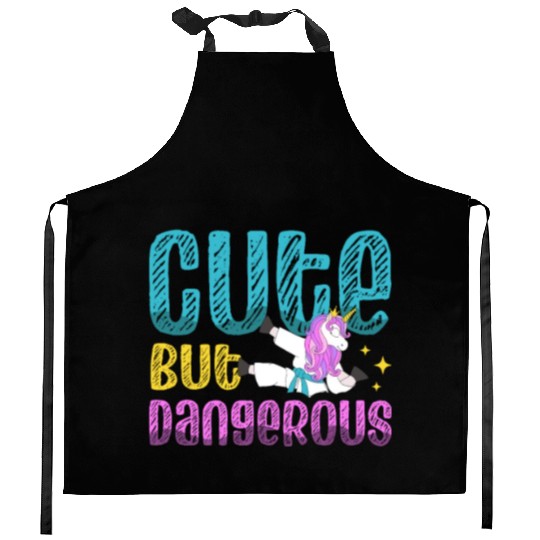 Cute But Dangerous Karate Coach Unicorn Lover Kitchen Aprons