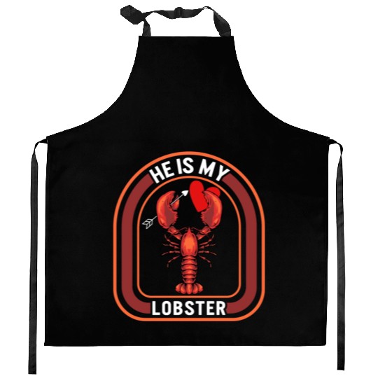 Valentines Kitchen Aprons, He Is My Lobster Holding Red