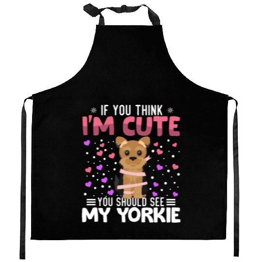 Yorkie Heart Valentine's Day Animal For Womens Kitchen Aprons