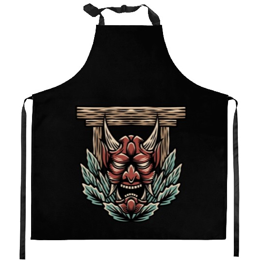 Bushido kabuki samurai japan graphic devil green m Kitchen Aprons