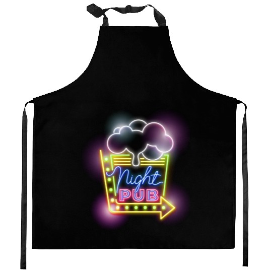 Night Pub Neon Sign Kitchen Aprons