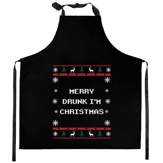 Merry Drunk Im Christmas Wine Lover Party Champagn Kitchen Aprons