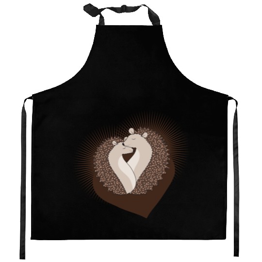enchanting sweet hedgehog couple with heart Kitchen Aprons