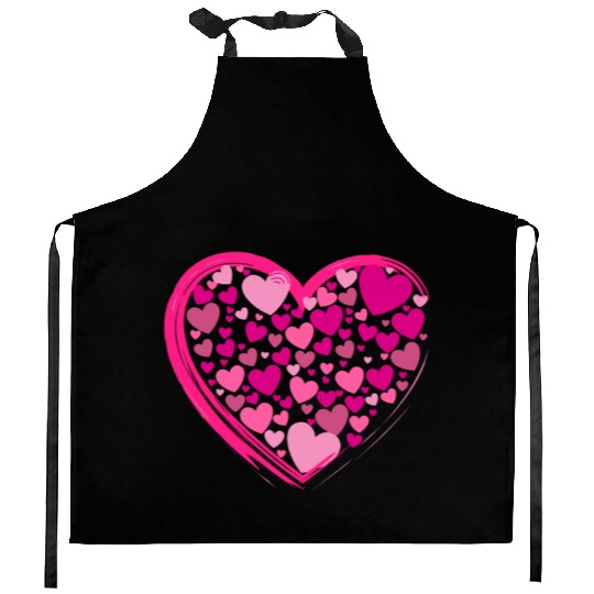 Cute Pink and Lilac Hearts in a Big Pink Heart Kitchen Aprons