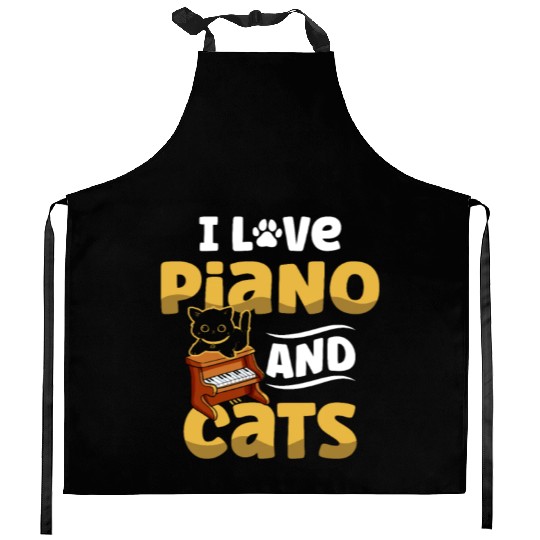 I Love Piano And Cats Musician Pianist Cat Kitty Kitchen Aprons