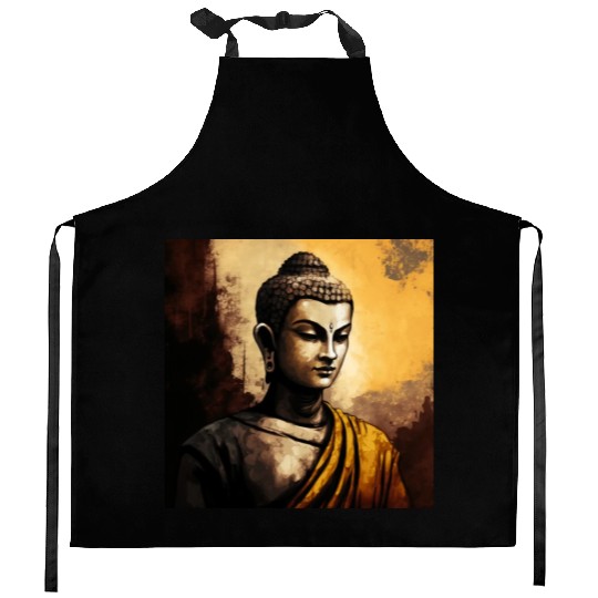 The Serenity of Zen Buddha Watercolor Meditation Kitchen Aprons