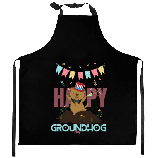Happy Groundhog Day Kitchen Aprons