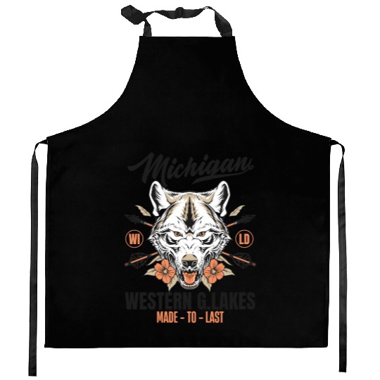Western great lakes Michigan home of the wolf Kitchen Aprons