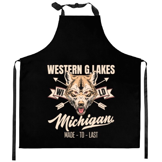 Western great lakes Michigan home of the wolf Kitchen Aprons