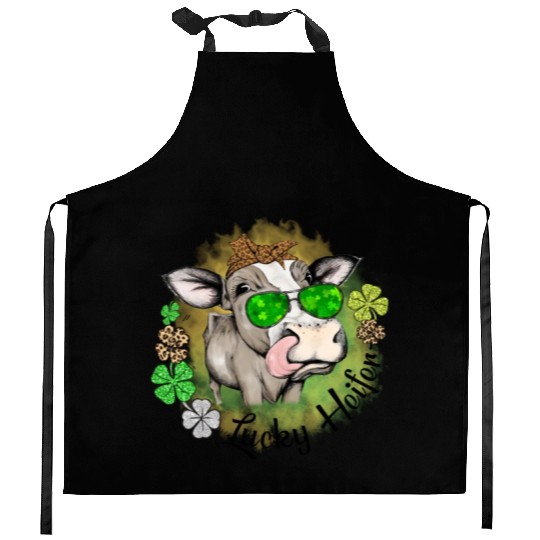 St Patricks Day Irish Lucky Heifer Cattle Farmer Kitchen Aprons