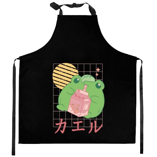 Strawberry Milk Frog Japanese Kitchen Aprons