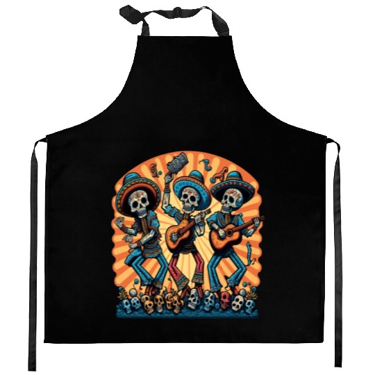 Mexican Folk Dance Fans Dancing Sugar Skull Kitchen Aprons