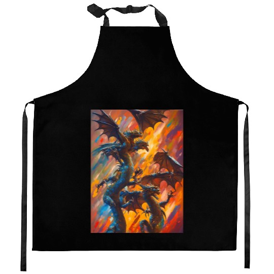 fantasy art golden ratio dragon oil painting Kitchen Aprons