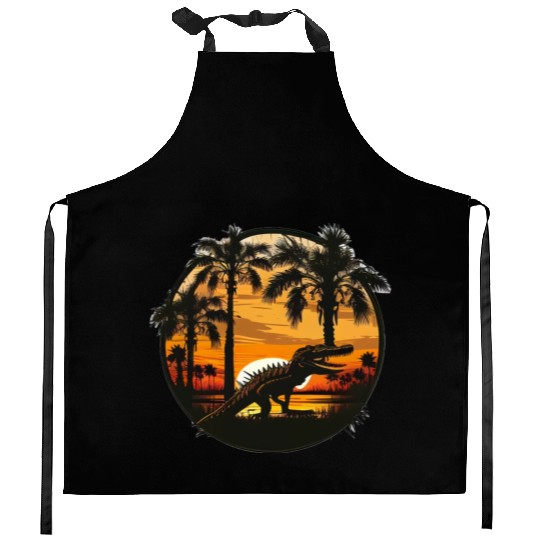 Florida Everglades Sunset Alligator and Palm Tree Kitchen Aprons