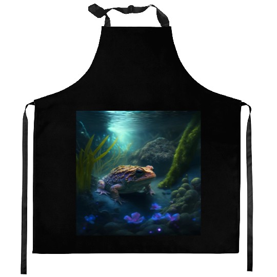 A toad in a creek the toad has blue glowing eyes Kitchen Aprons