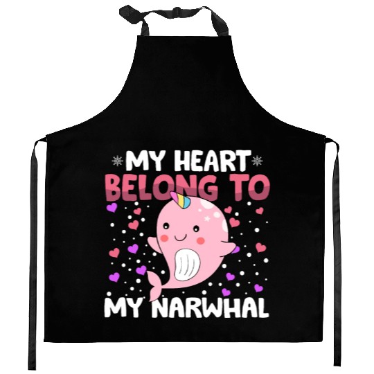 Valentines Day My Heart Belong to My Narwhal Boys Kitchen Aprons