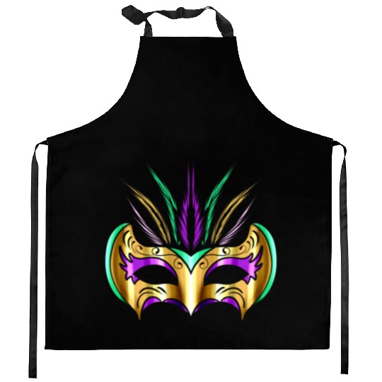 Yellow golden Mask For Mardi Gras Kitchen Aprons