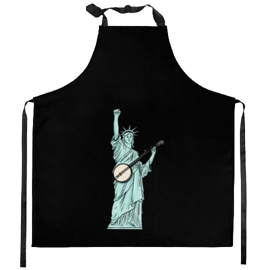 Statue Of Liberty Banjo Musician Design for Kitchen Aprons