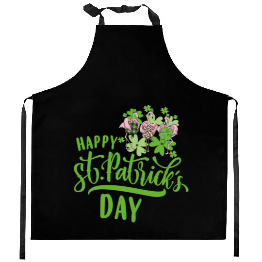 Happy St Patricks Day Irish Flamingo Kitchen Aprons