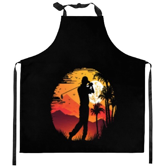 Golf Course Family Trip Cool Golfer In Sunset Kitchen Aprons