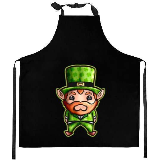 Cute Kawaii Irish Elf With Shamrock Hat For St Kitchen Aprons