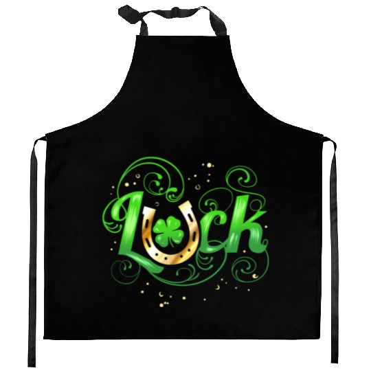 Green Golden Luck Logo With Horseshoe For St Kitchen Aprons
